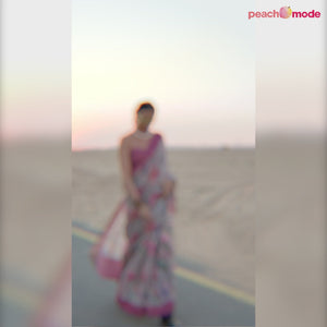 Multicolor Floral Digital Printed Linen Saree