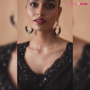 Black Sequins Embroidered Chiffon Silk Saree