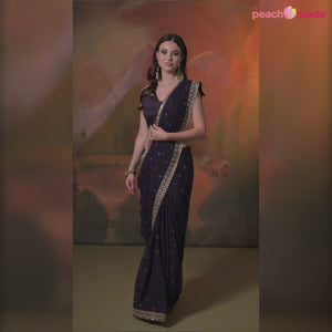 Purple Butti Sequins Embroidered Georgette Saree