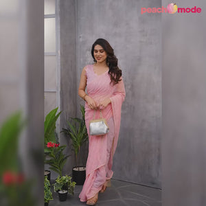 Rose Pink Swarovski Work Embroidered Georgette Saree