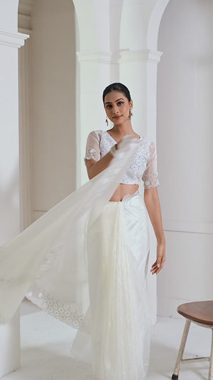 White Stone Work Soft Organza Saree