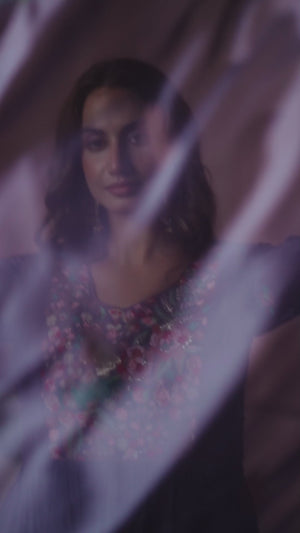 Dark Purple Viscose Chinon Salwar Suit with Handcrafted Floral Embroidery