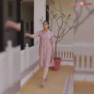 Pink Floral Printed Rayon Straight Kurti