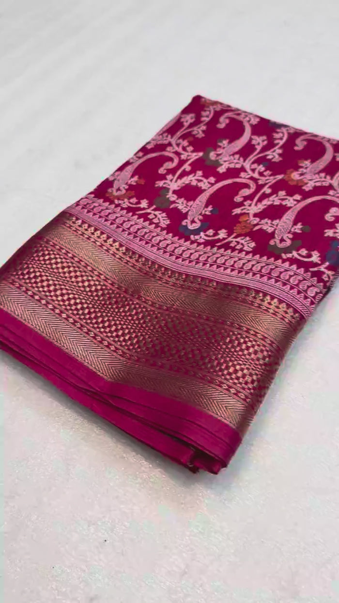 Peachmode Pink Dolla Silk Saree with Digital Print - Video