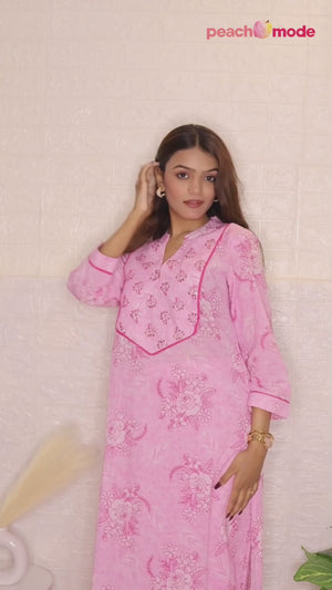 Pink Floral Printed Pure Cotton Salwar Suit Set with Breathable Fabric Feel and Printed Dupatta