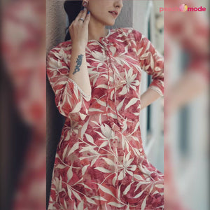 Peach Floral Printed Rayon Co-Ord Set