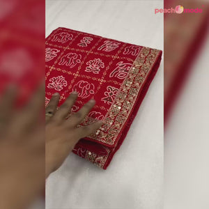 Red Bandhani Printed Vichitra Silk Saree