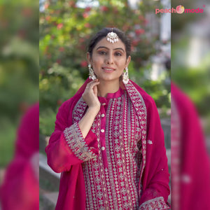 Pink Floral Embroidered Art Silk Suit