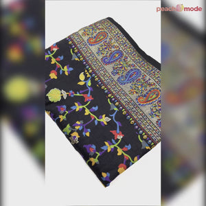 Black Floral Foil Printed Tussar Silk Saree