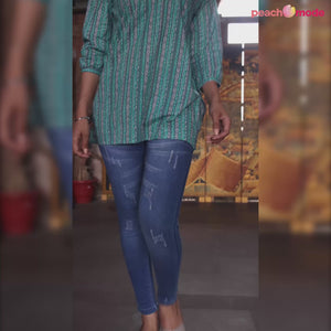 Turquoise Printed Pure Cotton Top