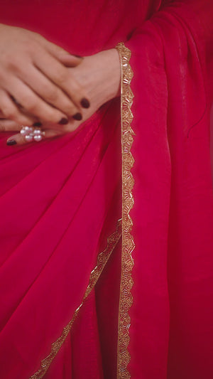 Party Wear Pink Chiffon Solid Saree with Delicate Border Embellishment