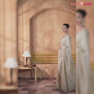 Beige Sequins Embroidered Satin Silk Saree