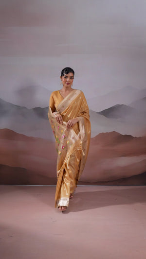 Beige Festive Tissue Saree Crafted with Artistic Zari Butti Weaving and a Featherlight Texture