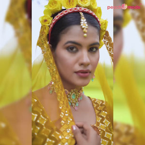 Mustard Sequins Embroidered Net Lehenga Choli