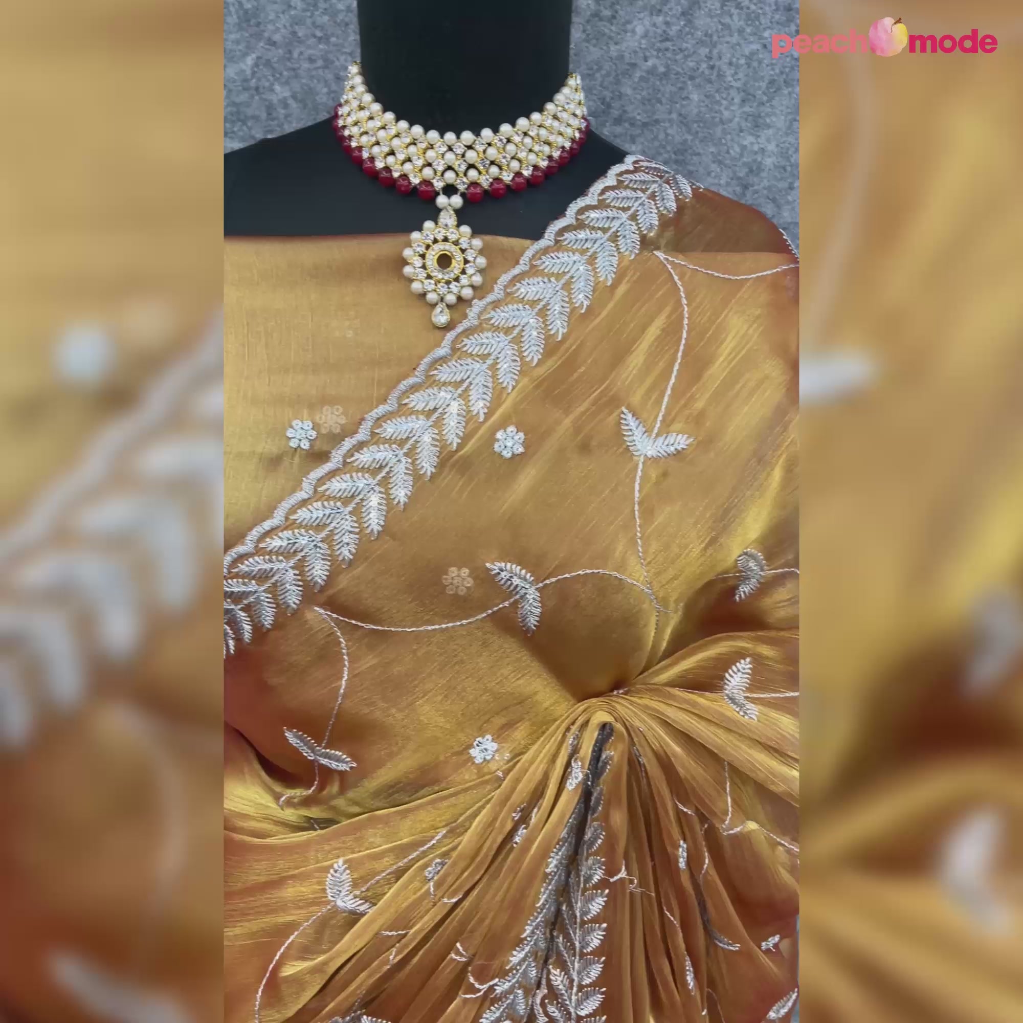 Golden Sequins Embroidered Chiffon Saree