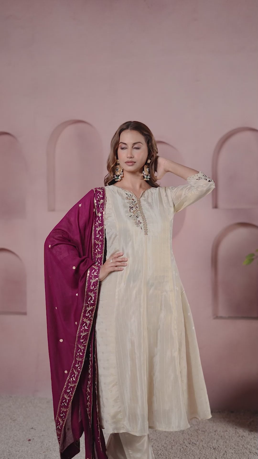 Embroidered Off White Salwar Suit in Pure Viscose with Shimmering Beads Highlights