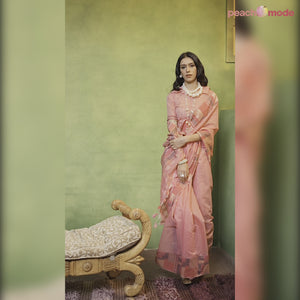 Gajri Pink Woven Cotton Silk Saree With Tassels