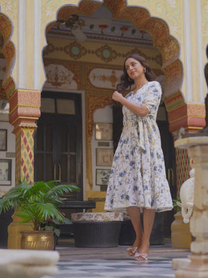 Grey Floral Printed Pure Cotton Maxi Dress