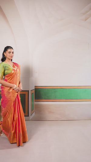 Traditional Rose Pink Pure Silk Saree Featuring Elephant Motif Zari Weaving & Tassel Pallu