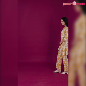 Mustard Floral Printed Pure Cotton Co-Ord Set