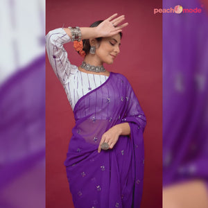 Purple Sequins Embroidered Georgette Saree
