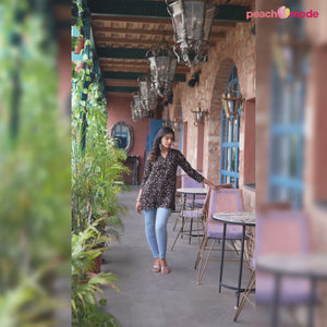 Black Floral Printed Rayon Straight Top