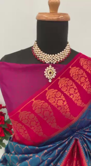 Blue Floral Woven Kanjivaram Silk Saree