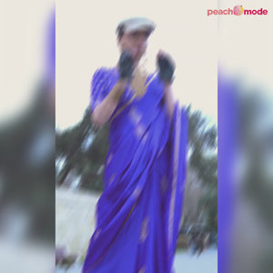 Purple Zari Work Woven Satin Saree With Tassels