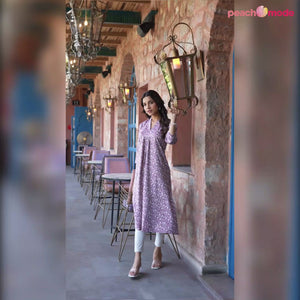 Purple Floral Printed Rayon A-line Kurti