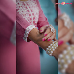 Pink Sequins Embroidered Cotton Blend Kurti Pant Set