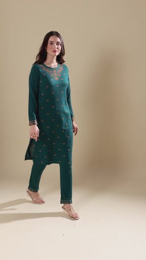 Dark Teal Woolen Straight Kurti