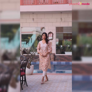 Beige Chikankari Embroidery Rayon Straight Kurti