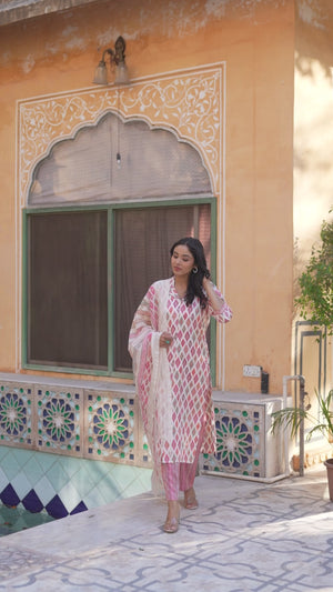 Off White Geometric Printed Rayon Straight Salwar Suit