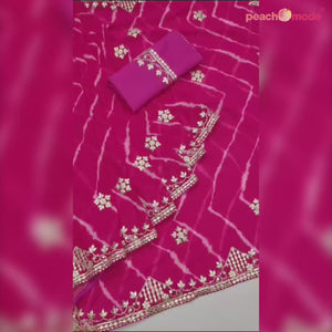 Pink Printed With Gota Work Georgette Saree
