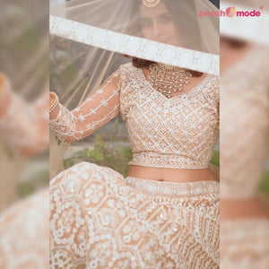 Brown Floral Sequins Embroidered Net Lehenga Choli