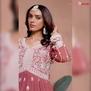 Mauve Floral Embroidered Georgette Semi Stitched Suit