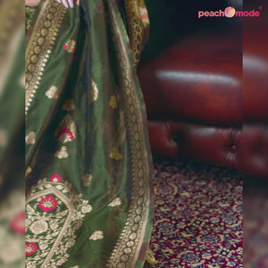 Mehendi Green Floral Sequins Embroidered Cotton Silk Suit