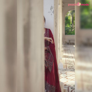 Maroon Floral Embroidered Art Silk Suit
