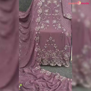 Light Mauve Floral Embroidered Georgette Semi Stitched Pakistani Suit
