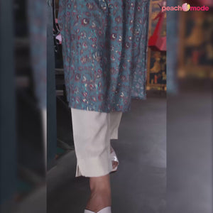 Bluish Grey Floral Printed Rayon Straight kurti