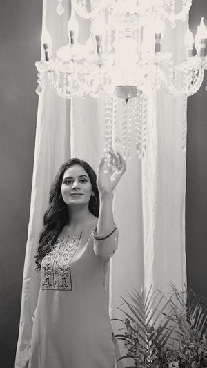 Pink Yoke Embroidered Pure Cotton Straight Kurti