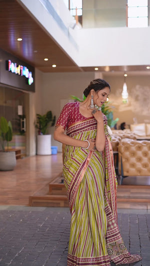 Mehendi Green Mulmul Cotton Saree with Elegant Stripes