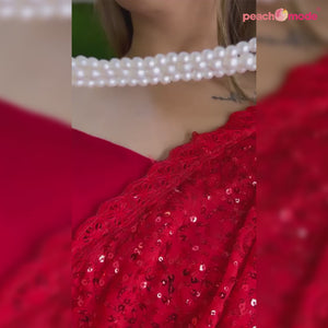 Red Sequins Embroidered Georgette Saree