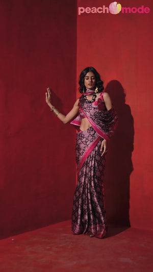 Classic Maroon Saree with Timeless Ajrakh Designs on Satin Crepe