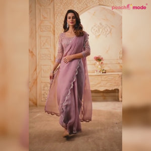 Lavender Sequins Embroidered Georgette Saree