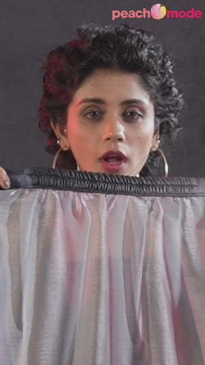 Grey & Navy Blue Ombre Satin Saree in Solid Finish with Ready-to-Wear Silhouette