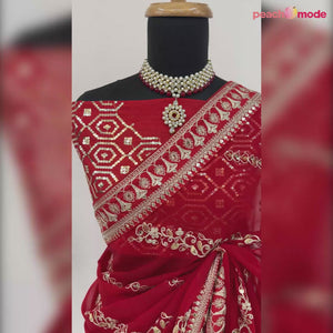 Red Sequins Embroidered Georgette Saree
