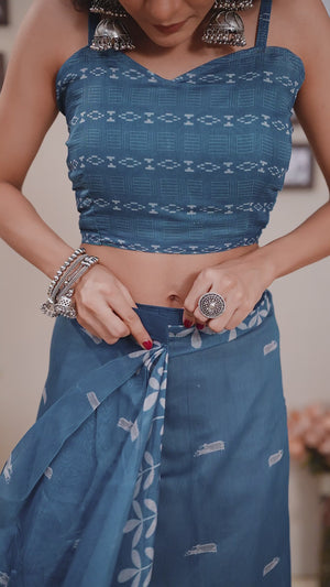 Blue Digital Printed Cotton Blend Ready To Wear Saree