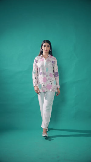 Cream Floral Printed Muslin Straight Top