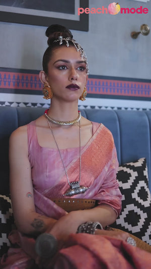 Lavender Handloom Zari Woven Tissue Saree